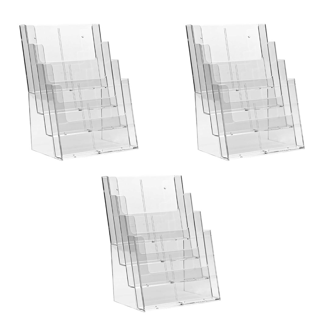 Danieli Store | Expositor porta folletos de mesa con 4 plazas A4 en metacrilato | Expositor de mesa | Expositor para volantes y tarjetas (3 Uds.)
