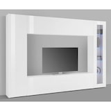 thumbnail of Dmora Parete attrezzata Luigi, Set salotto porta TV a 4 ante, Mobile soggiorno multiuso, 100% Made in Italy, Bianco lucido, con luce LED blu e vetrina