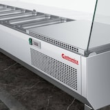 thumbnail of Gastronics Pizzakühltisch Premium – Kühltheke mit schwarzem Compact im Marmor-Design, Fischgrätenverkleidung, LED 2 Türen 154 x 80 x 145 cm