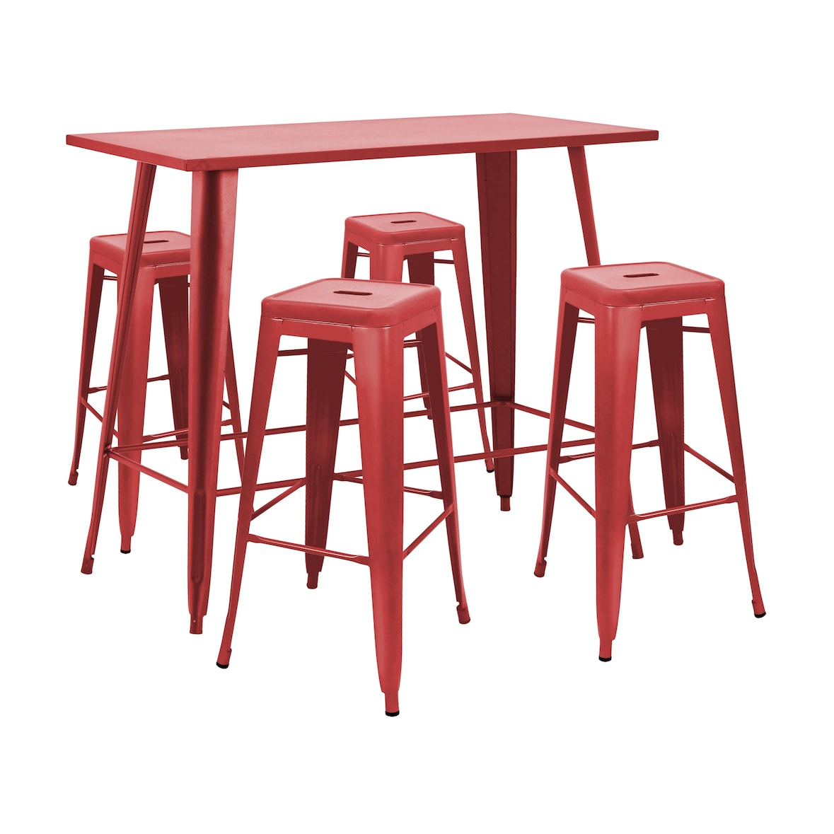 Table haute de jardin et 4 tabourets en métal rouge - Oviala
