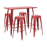 thumbnail of Table haute de jardin et 4 tabourets en métal rouge - Oviala