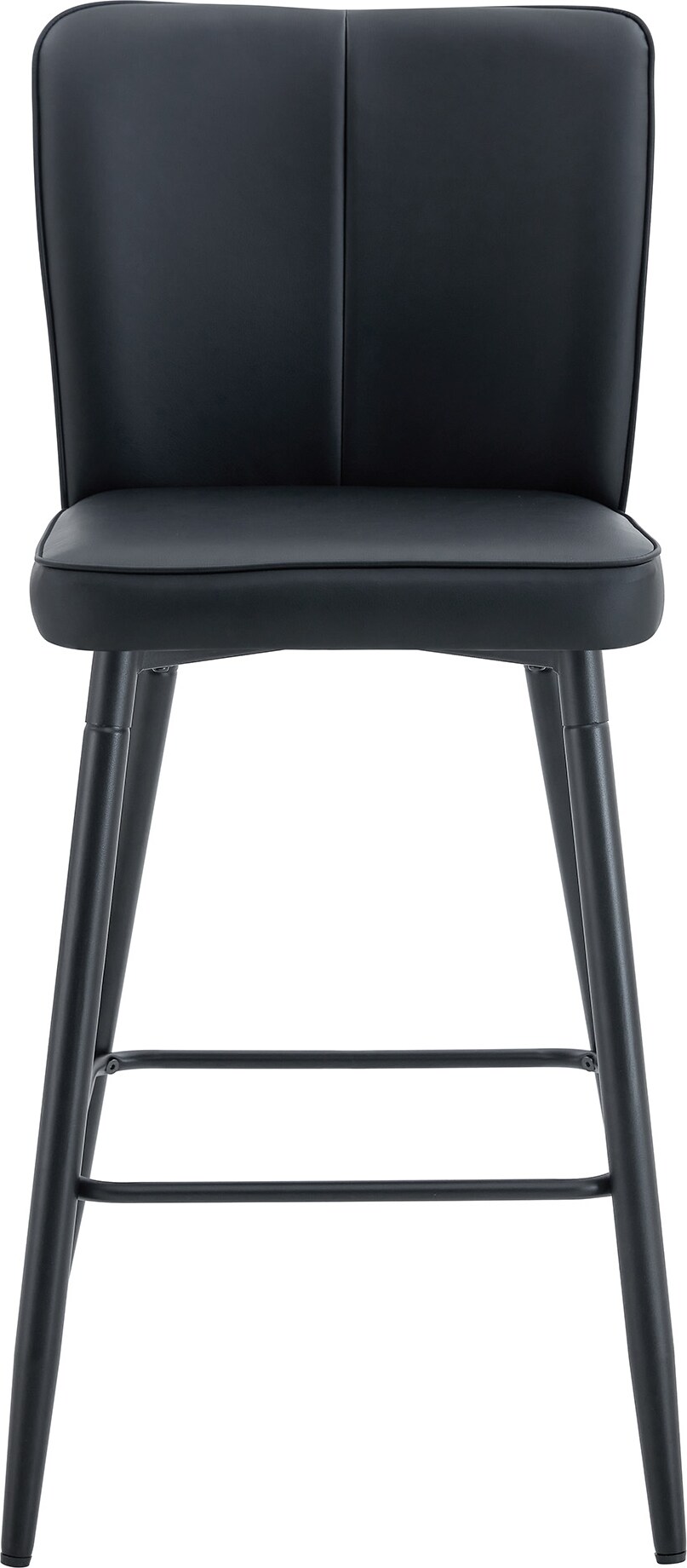 Barhocker 2er-Set aus Metall und PU-Leder in Schwarz, mit Rückenlehne, Fußstütze und verstellbaren Füßen