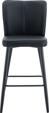 thumbnail of Barhocker 2er-Set aus Metall und PU-Leder in Schwarz, mit Rückenlehne, Fußstütze und verstellbaren Füßen