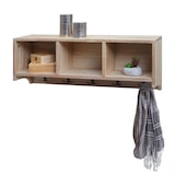 thumbnail of Estantería de pared HWC-K49, perchero Perchero de pared Estantería, 3 compartimentos de almacenaje 5 ganchos 30x80x20cm madera ~ marrón natural