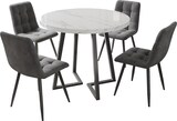 thumbnail of Essgruppe 80x80x75 cm Rundtisch mit 4 Samtstühlen Mehrfarbig Marmoroptik MDF Tischplatte Metallgestell verstellbare Füße modern