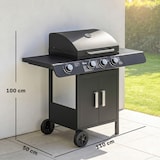thumbnail of Barbacoa de Gas BBQ con Ruedas Parrilla 3+1 Quemadores 11,6 KW 2 Mesas Laterales Armario de 2 Puertas y Termómetro Acero Inoxidable 110x50x100 cm