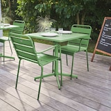 thumbnail of Ensemble table de terrasse carrée et 2 fauteuils métal vert cactus  - Oviala