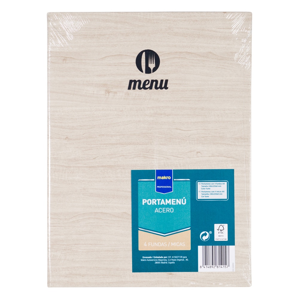 Portamenú con 4 fundas A4 Acero Fumé Makro Professional