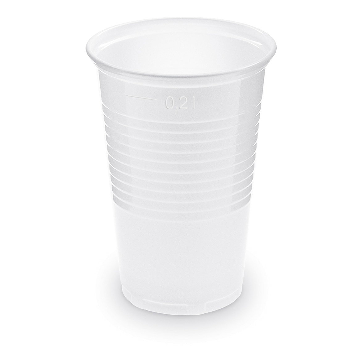 200x Trinkbecher weiß 200 ml Eichstrich bei 0,2 L PP O 70 mm