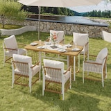 thumbnail of Merax Gartenmöbel Set 6-Sitzer, Outdoor Essgruppe mit Tisch und Stühlen, WPC Tisch Holzoptik, Eisengestell weiß, PE Rattan