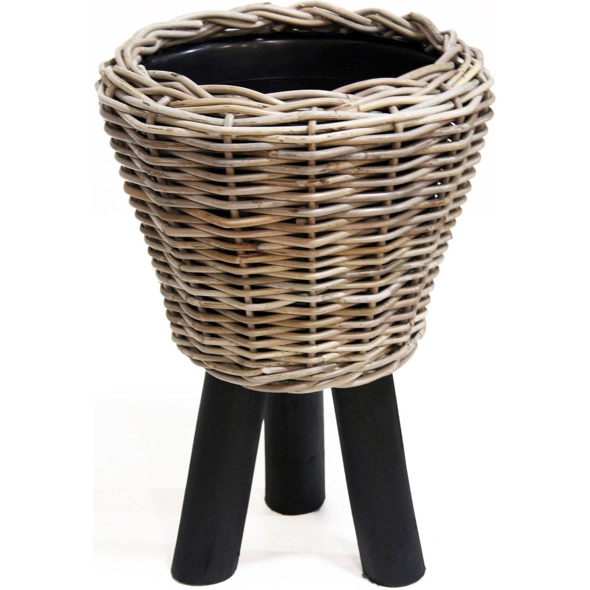 Vaso com pés de madeira – Ø 27 x 42 cm – Drypot em suporte de madeira – Floreira sustentável – Vaso decorativo – Interior – Castanho