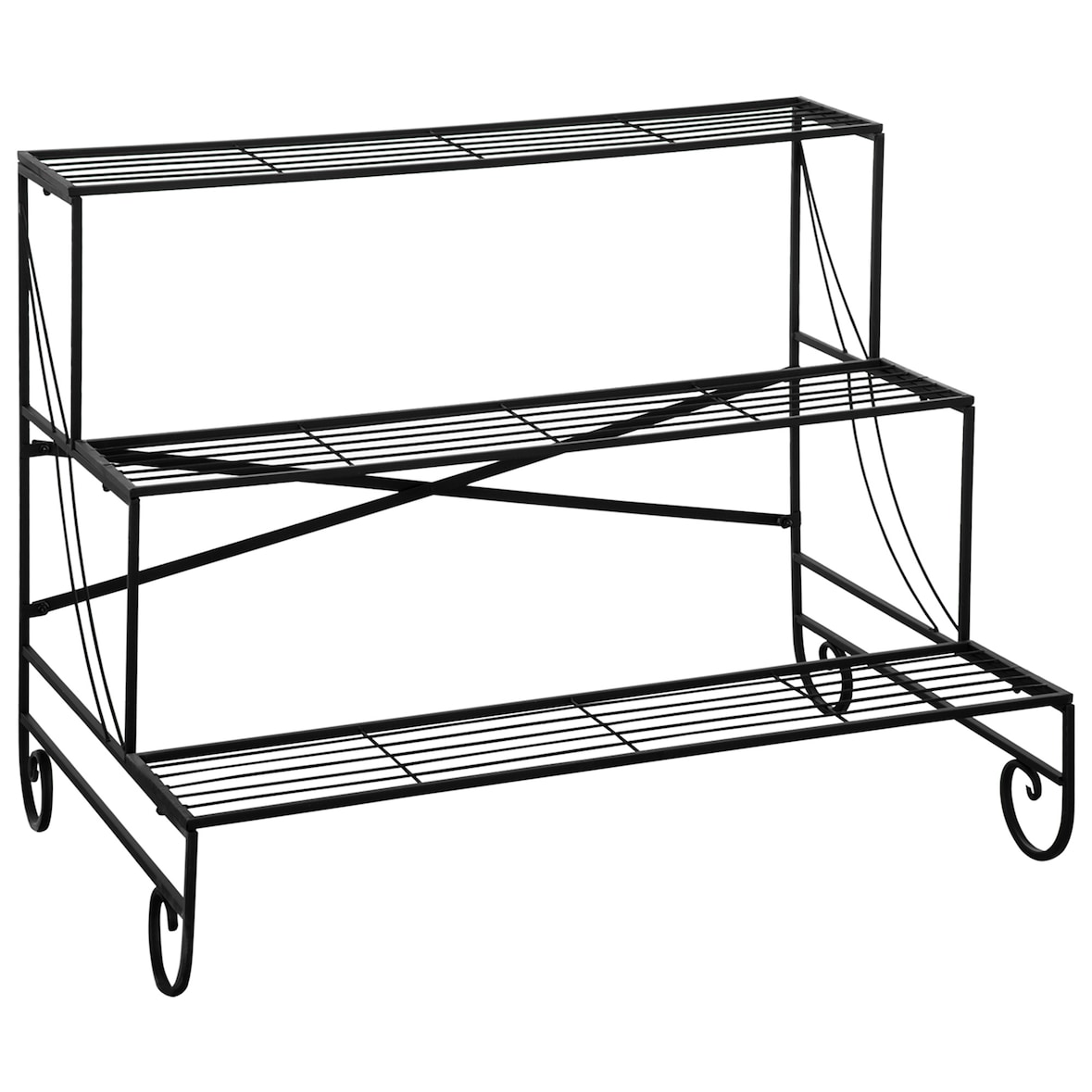 Stufenregal Metall schwarz 95x63x72 cm, 3-stufiges Regal mit Gitterböden für Innen- und Außenbereich