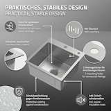 thumbnail of ML-Design Spülbecken Edelstahl 45 × 45 cm Silber – Eckige Einbauspüle mit Ab- & Überlaufgarnitur, 1 Becken klein, Edelstahlspüle mit Siphon & 2