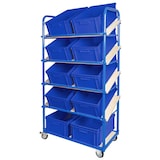 thumbnail of Schrägboden-Regalwagen mit 5 Ebenen, mit 10 Euroboxen 600x400x220 mm blau