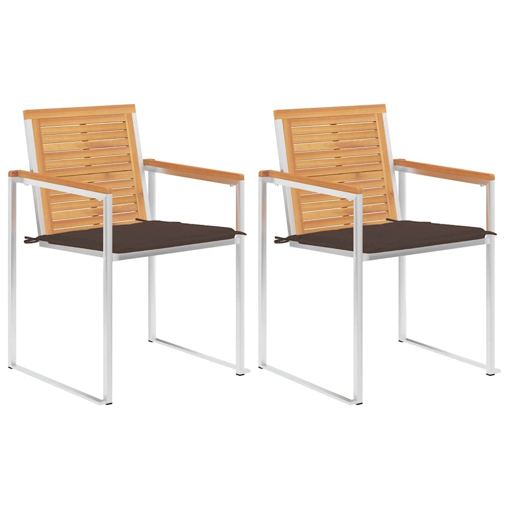 vidaXL 2x Teak Massiv Gartenstuhl mit Kissen Essstuhl Stapelstuhl Stapelsessel Stuhl Stühle Gartenmöbel Terrassenstuhl Balkonstuhl Stahl