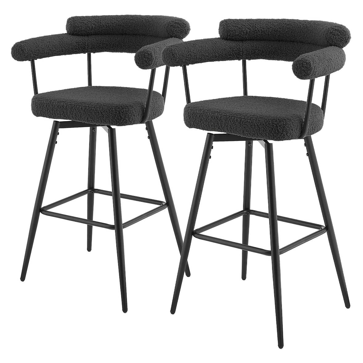ML-Design Barhocker drehbar 2er Set Dunkegrau, Teddy-Stoff, Gepolsterte Barstühle, Küchenstühle mit Arm- & Rückenlehne, 360° Drehstuhl Tresenhocker