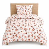 thumbnail of 4-tlg. Seersucker Bettwäsche, 135x200 +80x80cm, bügelfrei, weiss mit Blumen in orange, 100% Baumwolle