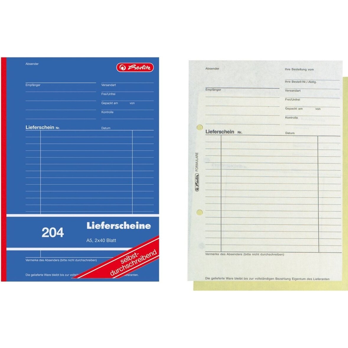 Formularbuch Lieferschein A5 204 2x40 Blatt SD VE=4 Stück