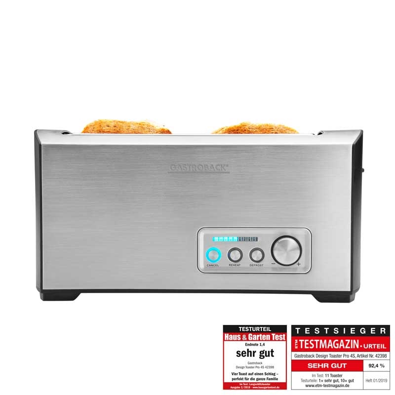 Gastroback Design Toaster Pro 4S Artikel-Nr.: 42398, Mit extrabreiten Toastschächten auch für Hamburger-Brötchen oder Bagel geeignet