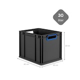 thumbnail of PROREGAL SuperSparSet 4x Eurobox NextGen Color mit Scharnierdeckel & Verschlüssen, HxBxT 32x30x40cm, 30L, Schwarz, Griffe blau offen, Eurobehälter