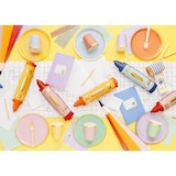 thumbnail of 6 Pappteller 21cm mit Goldrand Partyteller Einwegteller plastikfrei Partygeschirr Geburtstag Kindergeburtstag Partydeko Tischdeko Bunt Pastell Gold