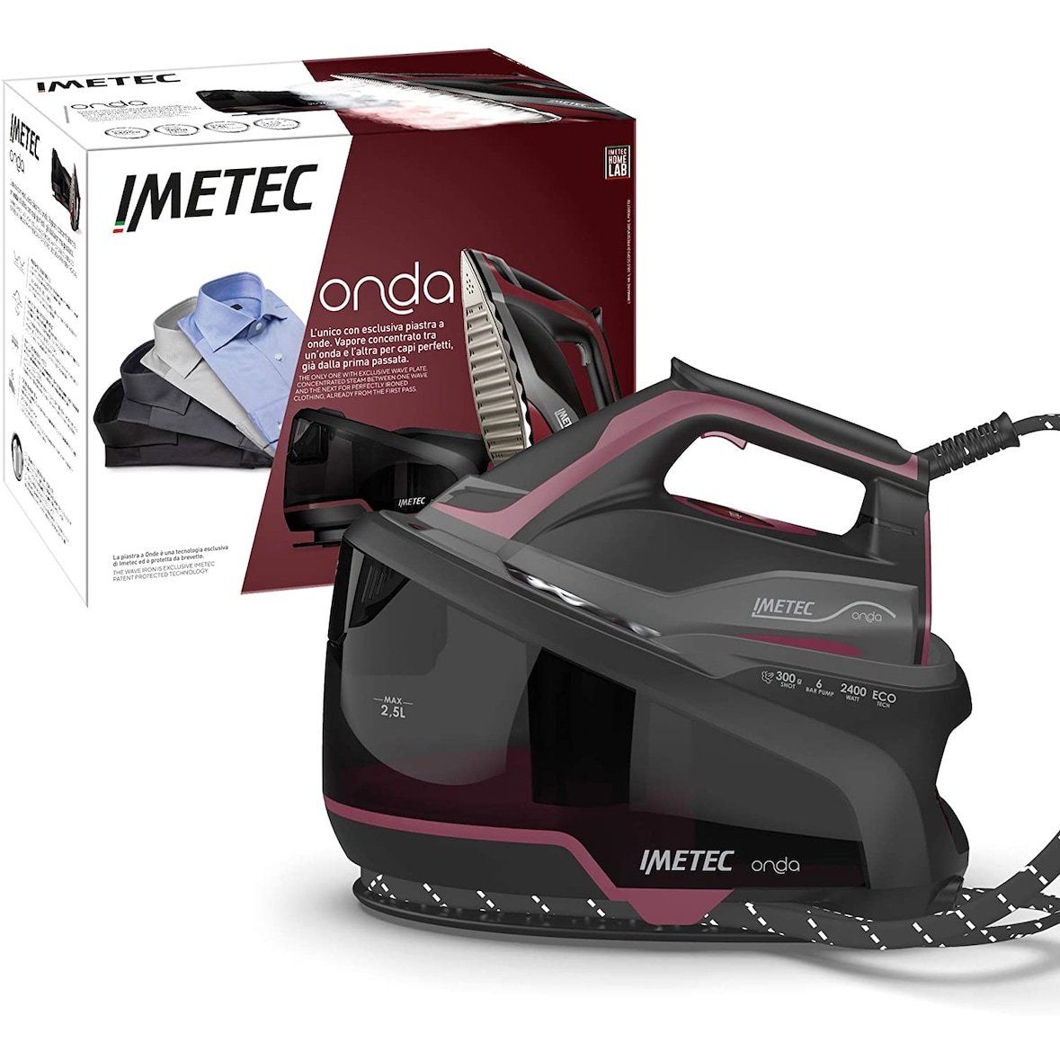 Imetec Onda P4 4000, Centro de planchado, Suela exclusiva a ondas con revestimiento Hard Anodizer, 2400 W, golpe de vapor 300 g, Tecnologia No Stop