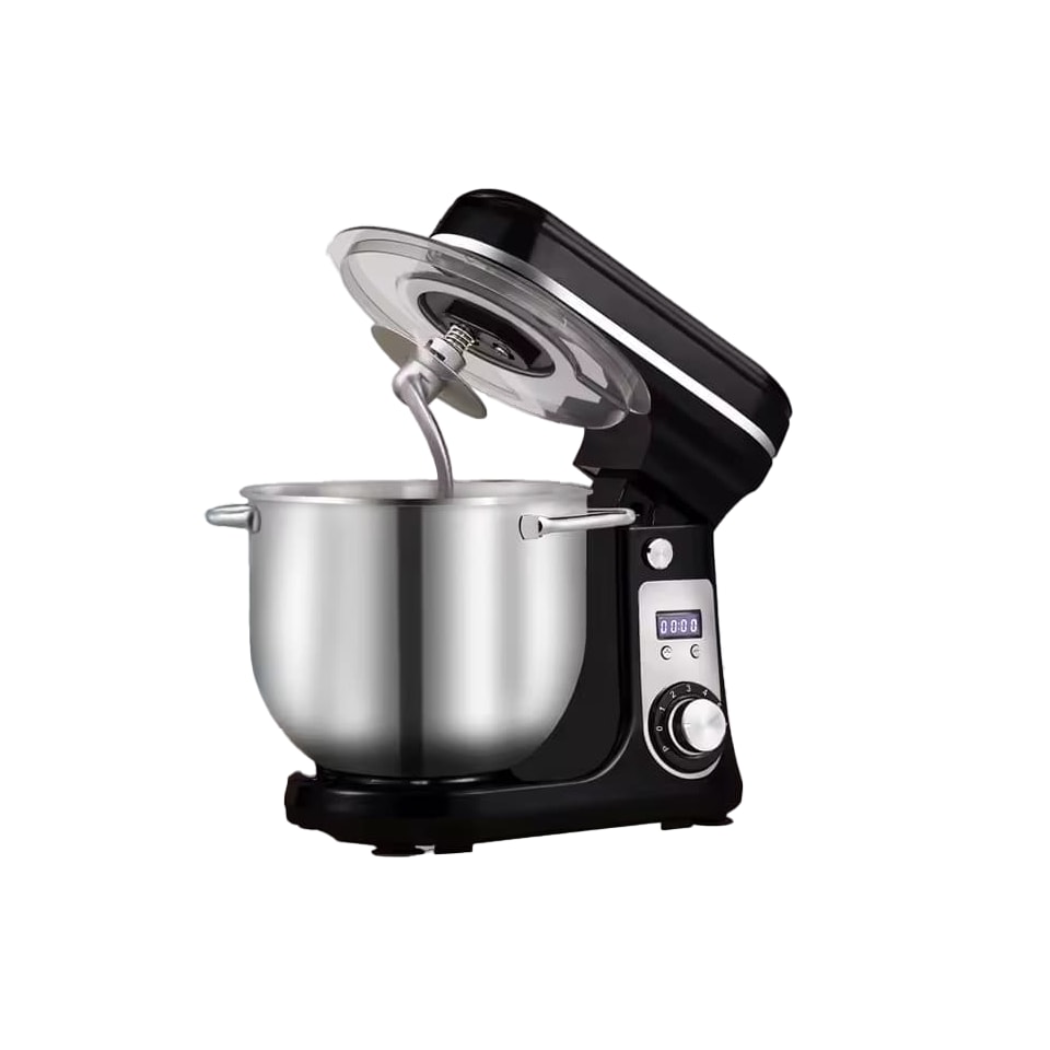 Schwarzer 6-Liter-Küchenmixer/Teigkneter mit Edelstahlschüssel, 1200 W