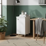 thumbnail of Weißer Schrank mit Aufsatz, Metallfüßen und verstellbarem Fach, vormontiert für Bad, Waschküche, Küche und Flur.