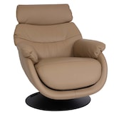 thumbnail of Relaxfauteuil met kruk HWC-K99, TV-fauteuil fauteuil, schommelfunctie draaibaar, metaal echt leer/imitatieleer ~ taupe