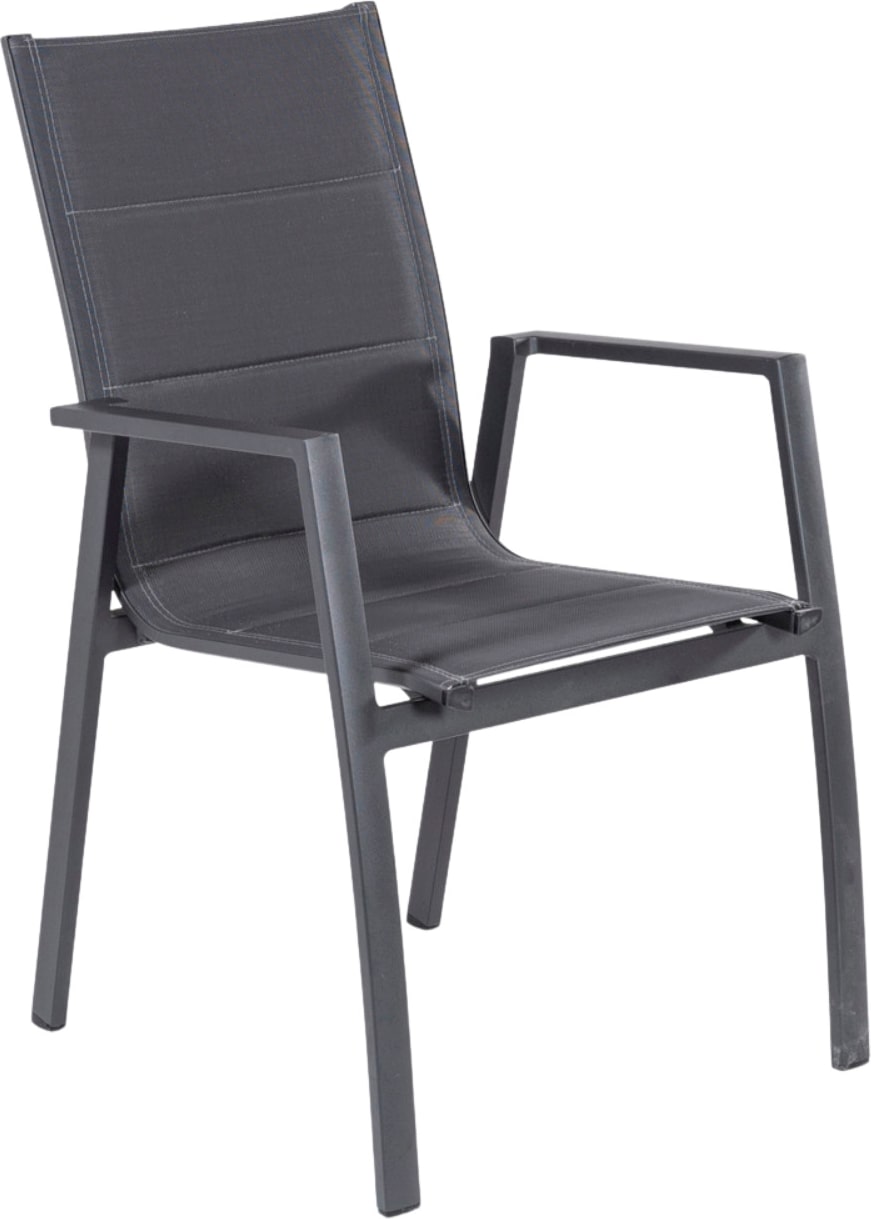 Sillón de exterior, acolchado y apilable, Aluminio y textilene, Color Antracita, 57x69x94 cm