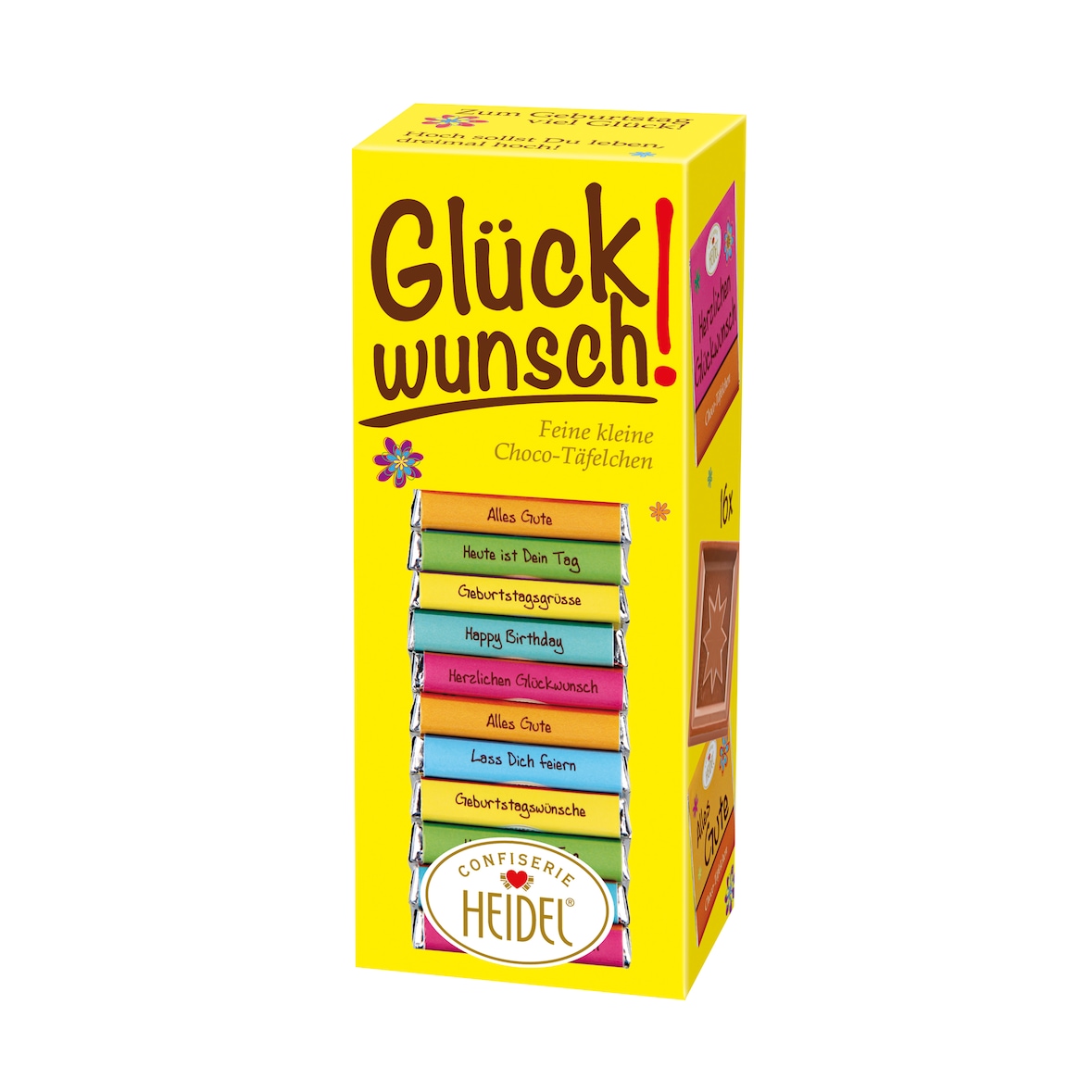 Confiserie Heidel Edel-Vollmilch Schokoladen Täfelchen "Glückwunsch" 16 x 5g (80g)