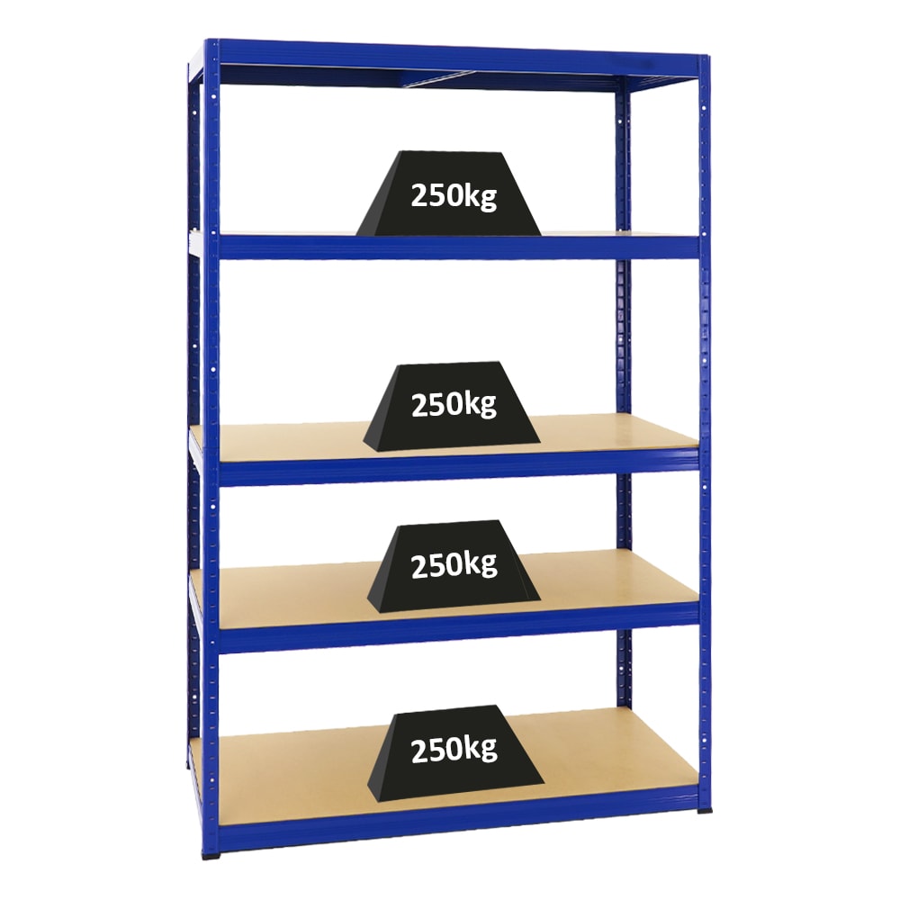 PROREGAL Étagère charge lourde BIG ELEPHANT M, HxLxP 180x120x60cm, 250kg par niveau, Bleu, Étagère robuste de Garage, Atelier
