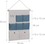 thumbnail of Relaxdays Hängeorganizer, 7 Fächer, 2 Haken, Baumwolle, HxB: 60x39 cm, Bad, Flur, Büro, Organizer zum Hängen, creme/blau