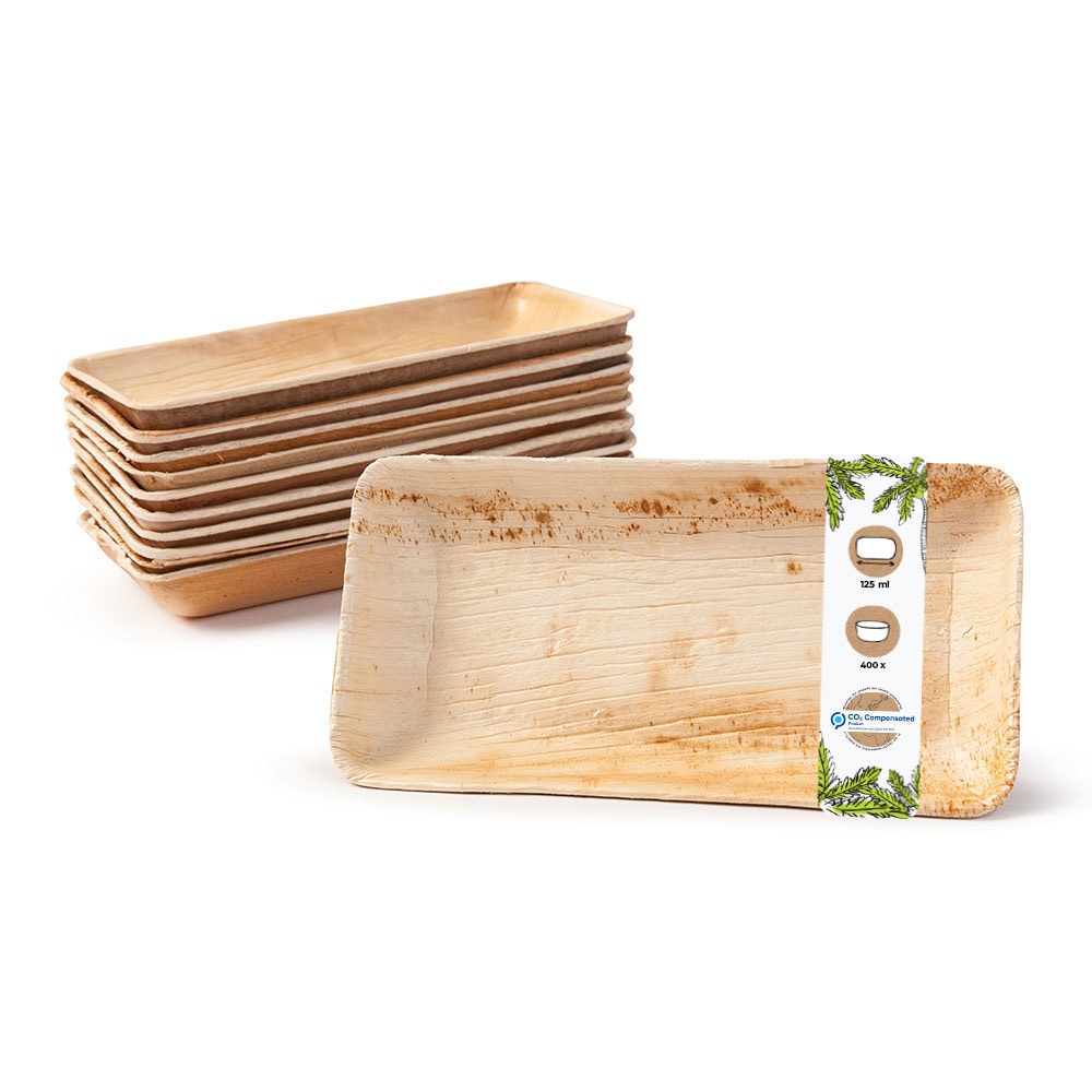 BIOZOYG 400 Stück Dipschälchen 125ml rechteckig Einwegschälchen Palmblattschälchen Snackschälchen, kompostierbar, ideal für Fingerfood und Snacks