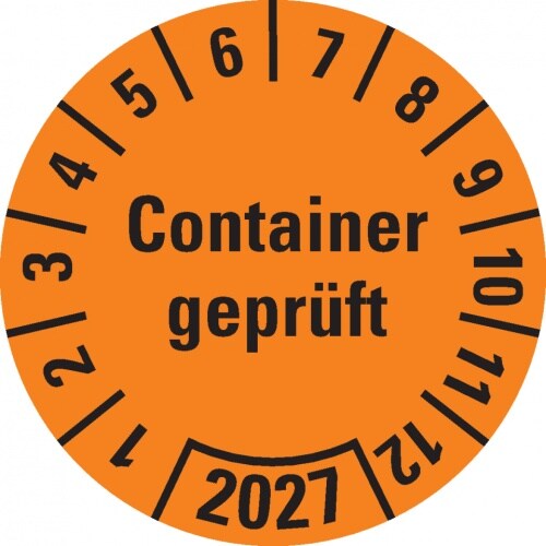 Dreifke® Prüfplakette Container geprüft 2027,orange,Hochleistungsfolie,Ø 30mm,18 St/Bogen