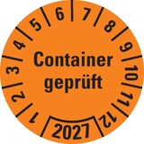 thumbnail of Dreifke® Prüfplakette Container geprüft 2027,orange,Hochleistungsfolie,Ø 30mm,18 St/Bogen