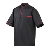 thumbnail of 217 - Kochhemd halbarm, mit Druckknöpfen und farbiger Paspel : rot 65% Polyester 35%Baumwolle 220 g/m² S
