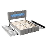 thumbnail of Merax 140 x 200 Polsterbett, Polsterbett mit 4 Schubladen, Polsterbet Bett mit LED-Lichtleiste mit USB und Stereoanlage, Grau