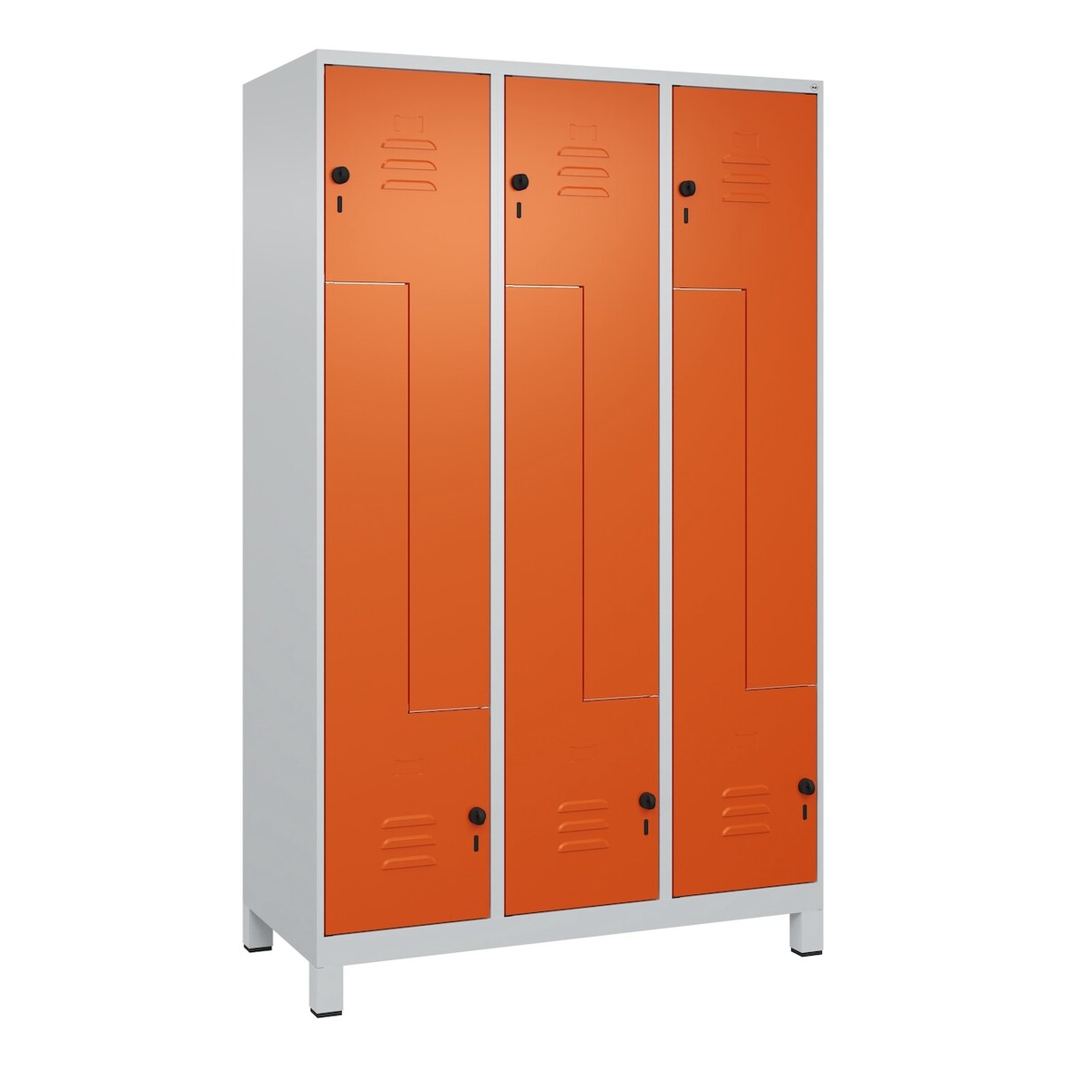 C+P Z-Spind Classic PLUS, Füßen, 6 Abteile, HxBxT 195x120x50cm, Sicherheitsdrehriegel, Hellgrau/Reinorange von PROREGAL
