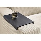 thumbnail of Sofá grande KAWOLA MADELINE con bandeja de madera negra para reposabrazos, tela blanca crema