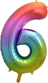 thumbnail of XL Folienballon Zahl 6 bunt regenbogen 85 cm