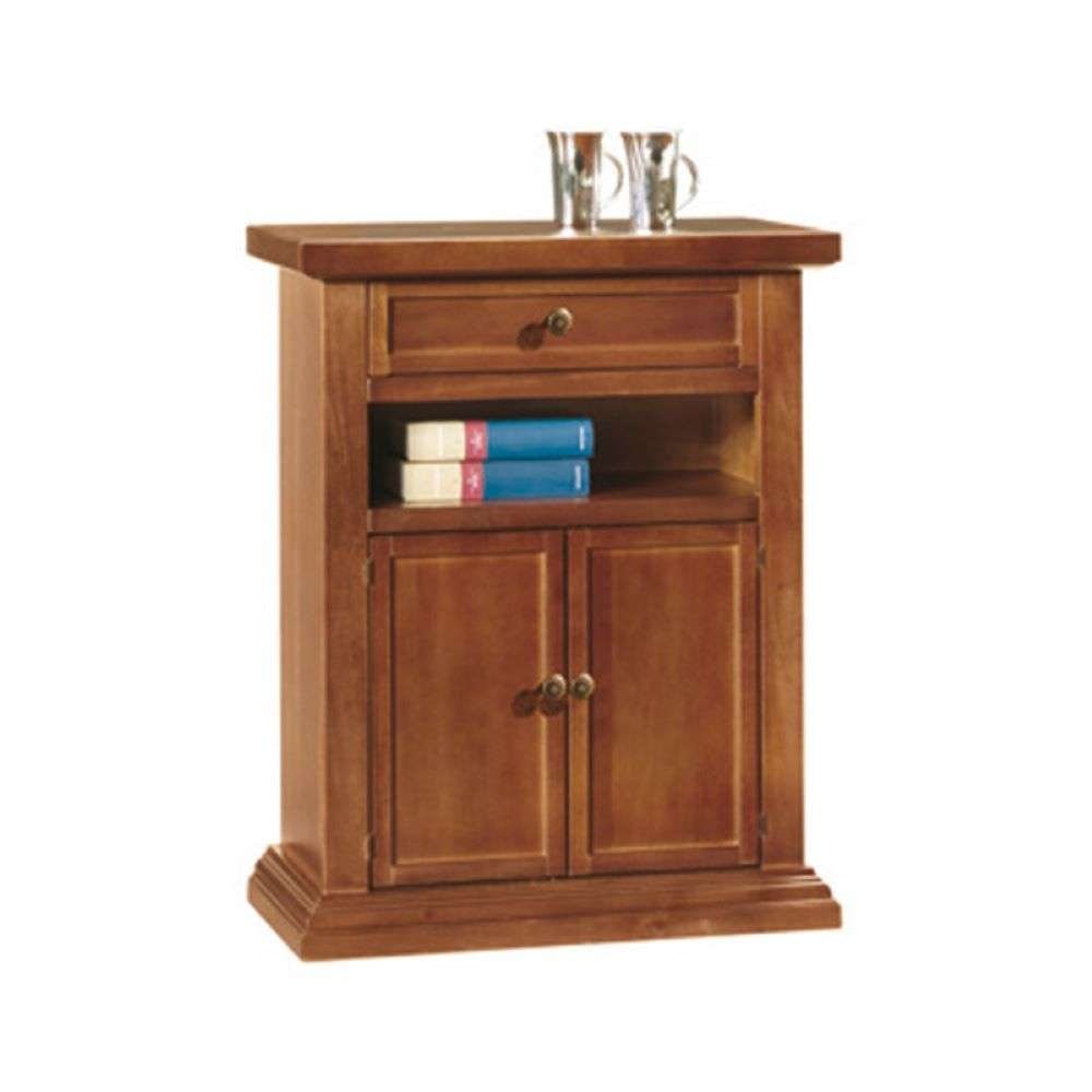 shopinnovativo -Mobiletto porta telefono in stile arte povera con 2 ante e 1 cassetto in legno massello e mdf con rifinitura in noce lucido 60x32x76 H