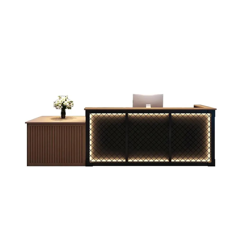 Bartheke, Empfangstresen, Kassentheke, Industrial-Bar mit Metallgitter-Design, Braun 180x60x100cm【BMBW180】