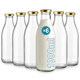 thumbnail of 6 leeren Glasflaschen à 1000 ml mit Deckel - Glasflaschen für Saft, Milch, Grillen, Saucen
