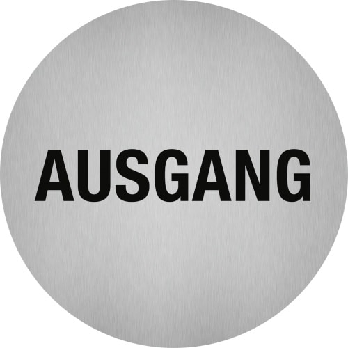 Aufkleber - Piktogramm Ausgang, Edelstahl, selbstklebend, Ø 50 mm