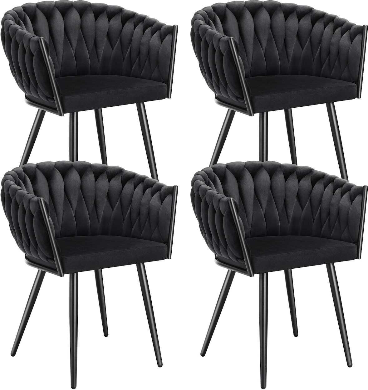 tectake Set Esszimmerstuhl Astano Samt, Knotendesign - 4er Set schwarz