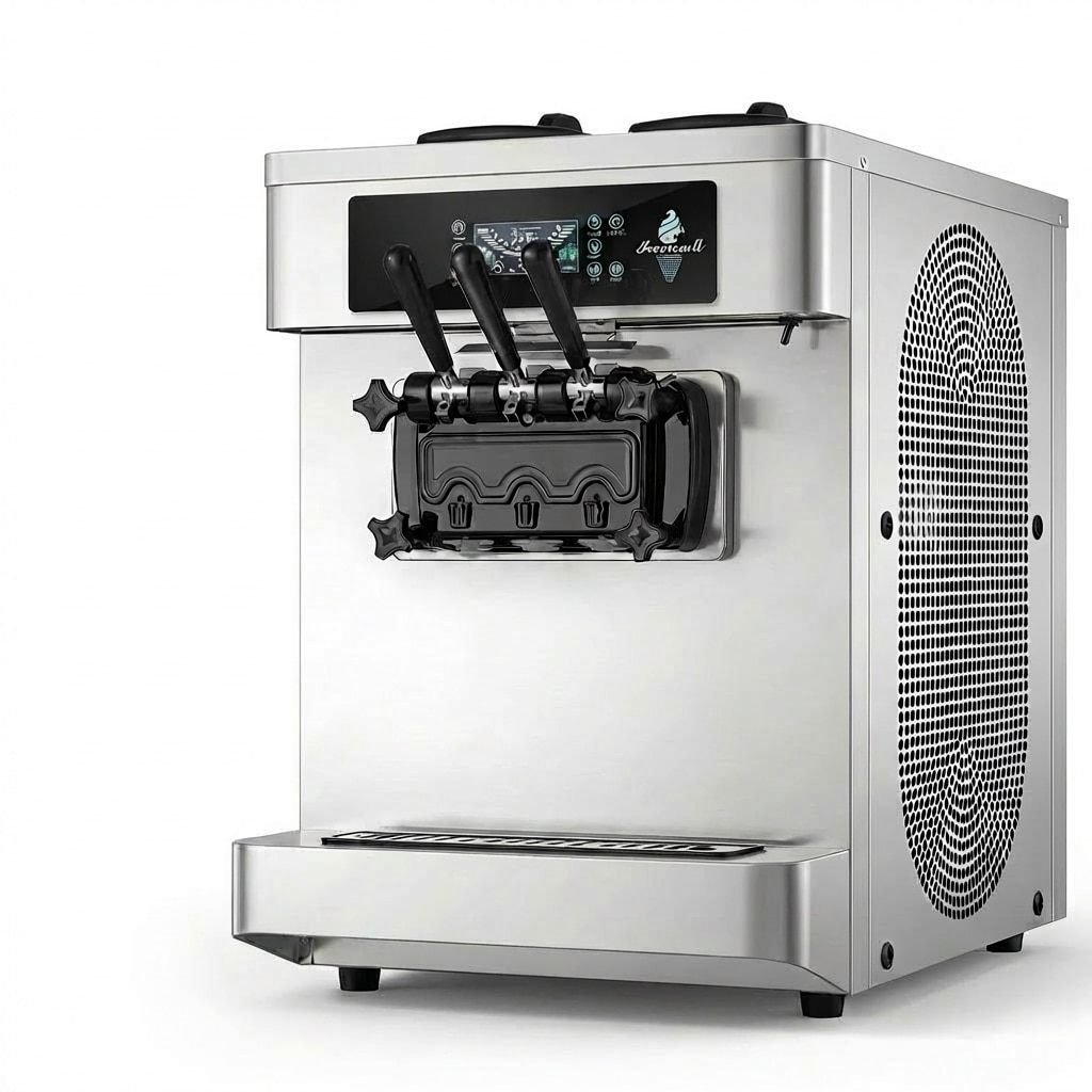 Máquina de Helado Soft de sobremesa, 3 boquillas, 28L/h con bomba de aire y sistema de prerenfriamiento