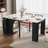 thumbnail of Kücheninsel mit Rollen ausziehbar Weiß+Schwarz 150x80x77  mit LED-Beleuchtung, Stauraumfächern und USB- und Type-C-Anschlüssen, MDF+Glas