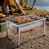 thumbnail of Barbecue A Carbone Portatile Pieghevole In Acciaio Inox Con Griglia Smontabile Gambe Regolabili Design Salvaspazio Campeggio 40 X 28 X 21.5 Cm Acciaio