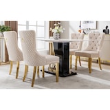 thumbnail of Merax Silla de Comedor Juego de 4 Sillas de Salón 4 Piezas Silla tapizada Patas de Apoyo de Acero Inoxidable Chapado en Oro Terciopelo Beige